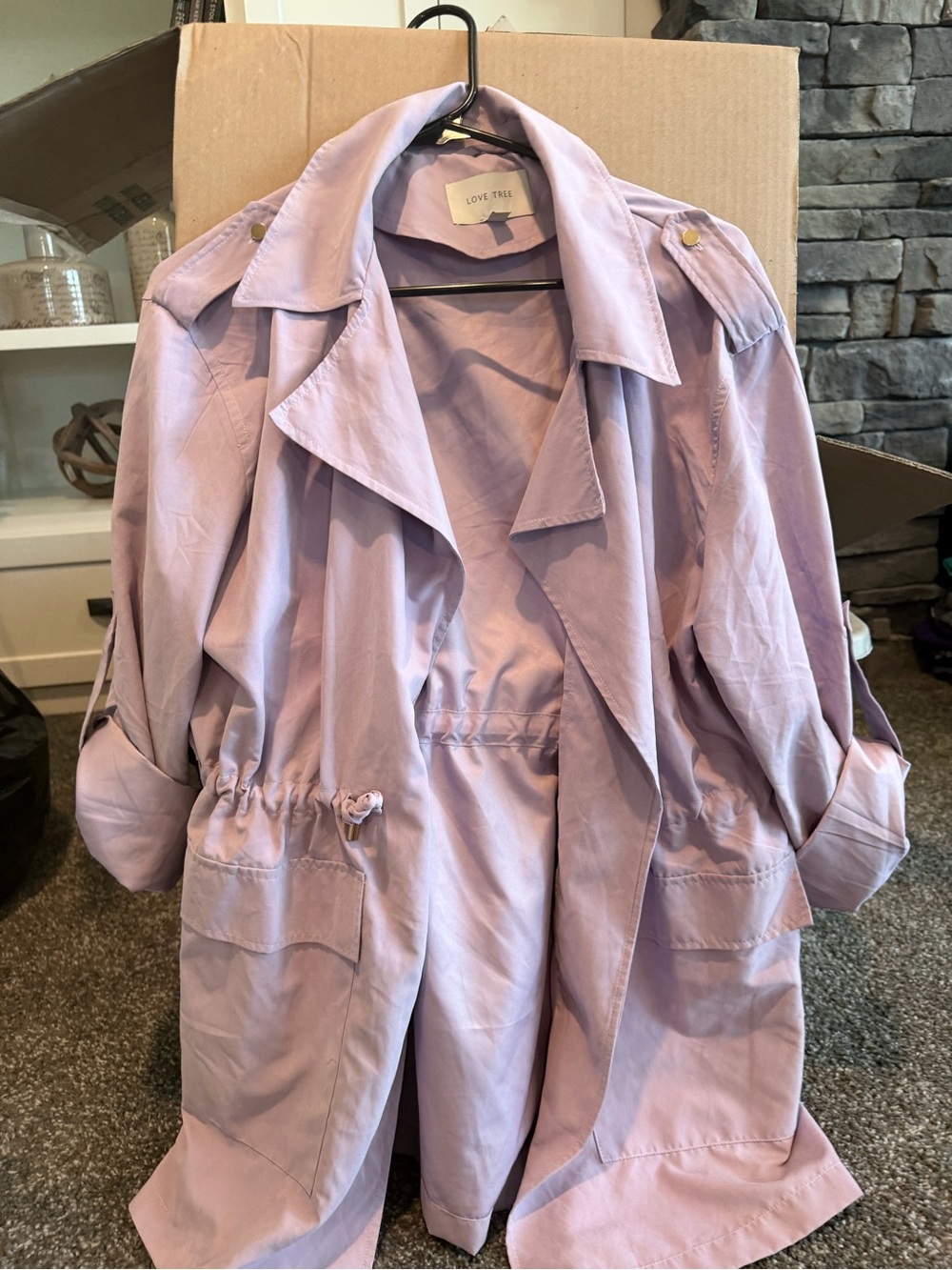 Love Tree Light Lavender Trench Coat with Drawstring Waist